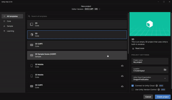 How To Create A Unity Project and Import a Package