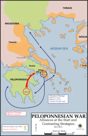 The alliances at the beginning of the Peloponnesian War.
